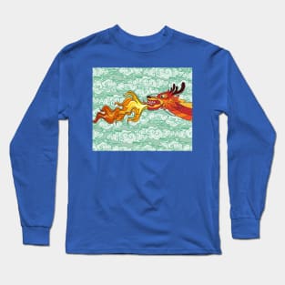 Dragon Motif Fire Flame Kite Long Sleeve T-Shirt